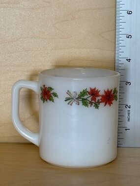 Vintage Indopal Milk Glass Mugs | Retro Poinsettia Holly Christmas Coffee Cups